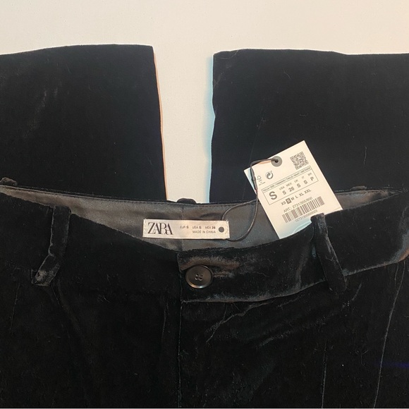 Zara Black Velvet Trousers Straight Leg | Inseam: 31-32in - Picture 5 of 6